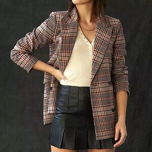 Avec Les Filles Double-Breasted Knit Plaid Blazer